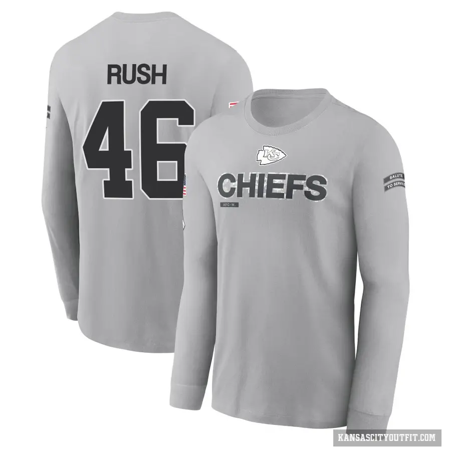 Youth ＃46 Darius Rush Kansas City Chiefs Gray 2024 Salute to Service Long Sleeve T-Shirt