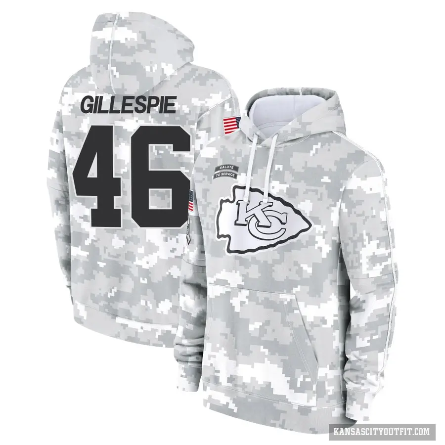 Youth ＃46 Tyree Gillespie Kansas City Chiefs Arctic Camo 2024 Salute to Service Club Fleece Pullover Hoodie