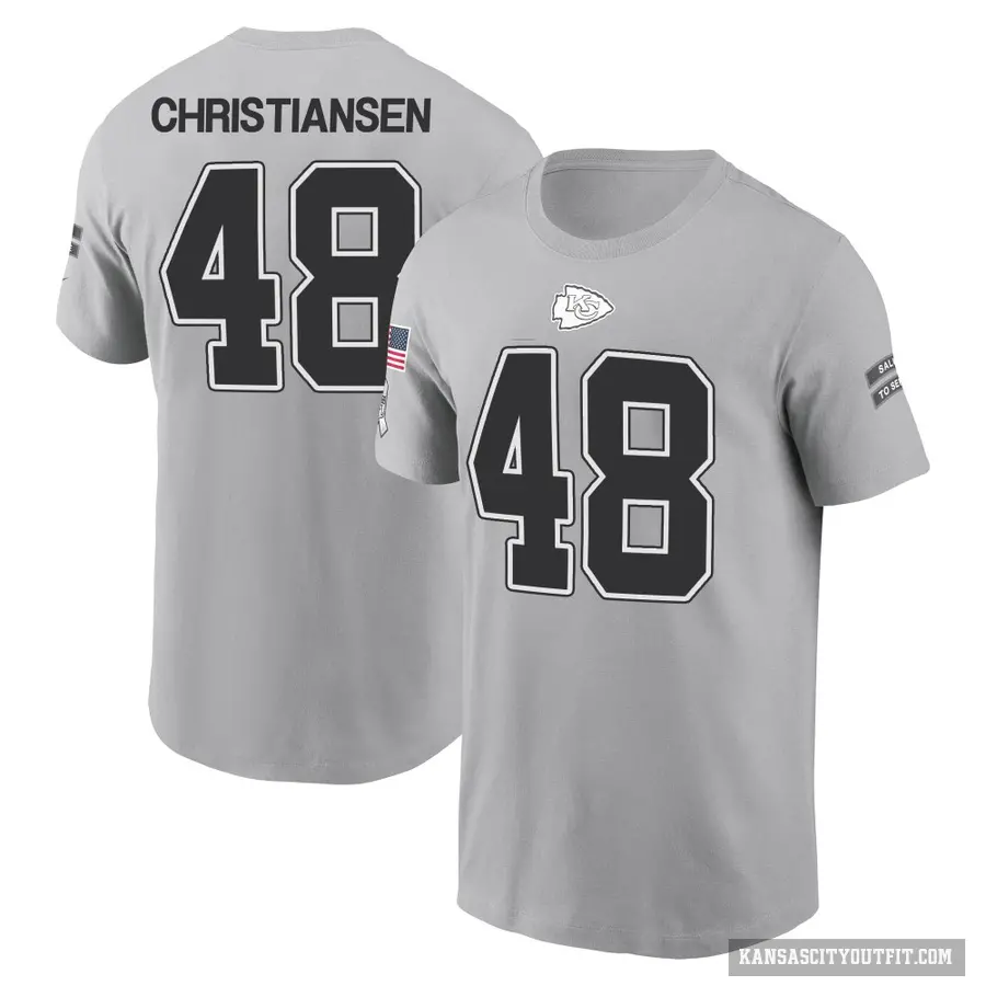 Youth ＃48 Cole Christiansen Kansas City Chiefs Gray 2024 Salute to Service T-Shirt