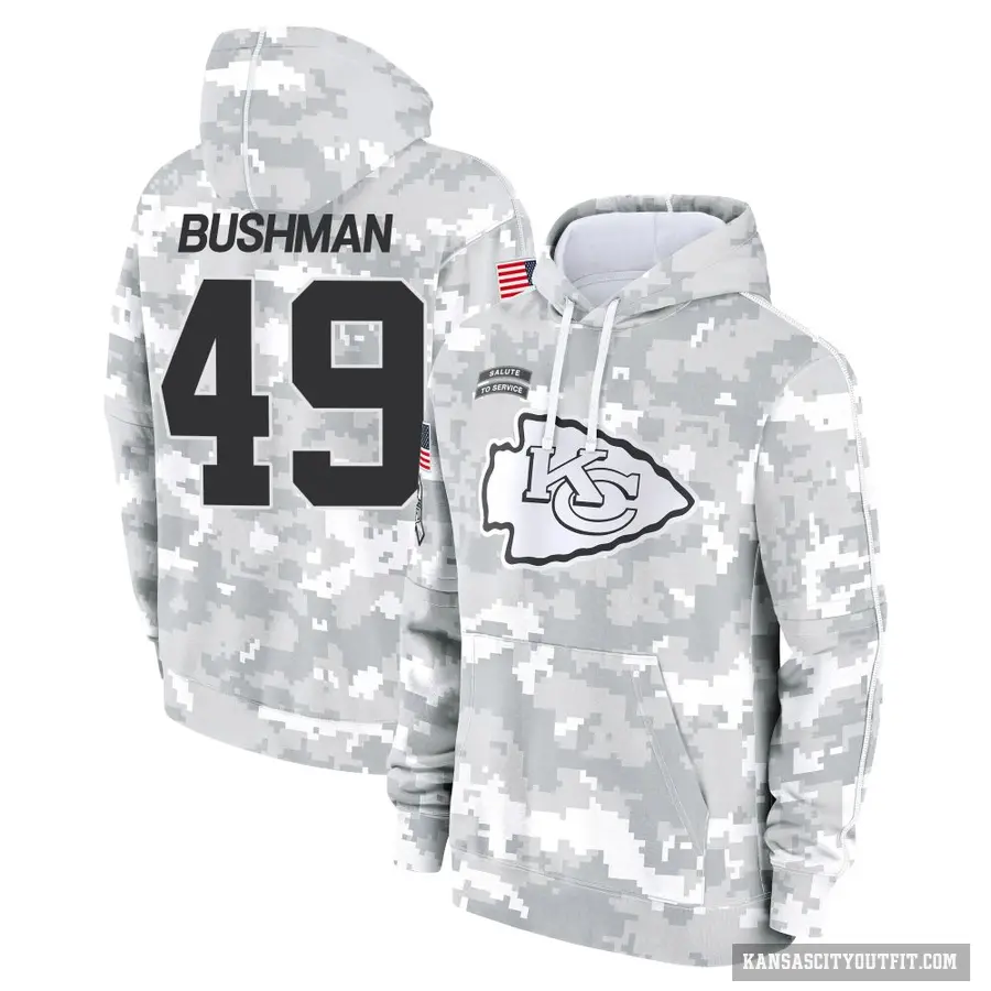 Youth ＃49 Matt Bushman Kansas City Chiefs Arctic Camo 2024 Salute to Service Club Fleece Pullover Hoodie