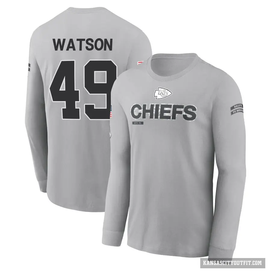 Youth ＃49 Tre Watson Kansas City Chiefs Gray 2024 Salute to Service Long Sleeve T-Shirt