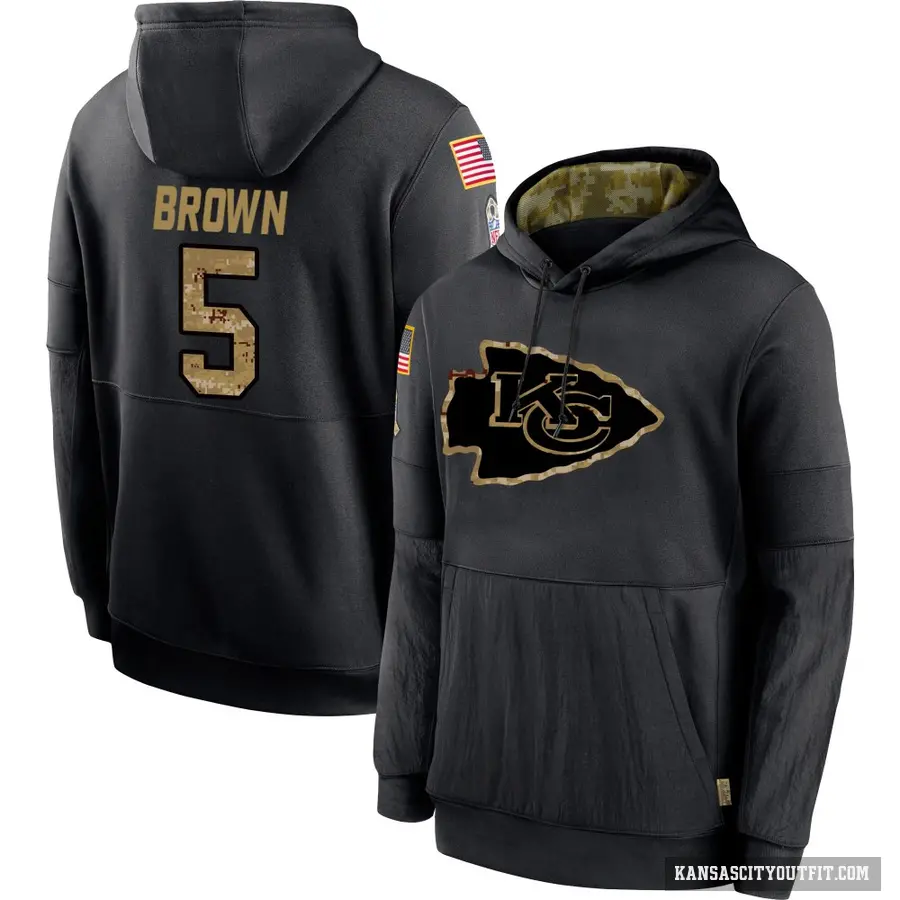 Youth ＃5 Hollywood Brown Kansas City Chiefs Black 2020 Salute to Service Sideline Performance Pullover Hoodie