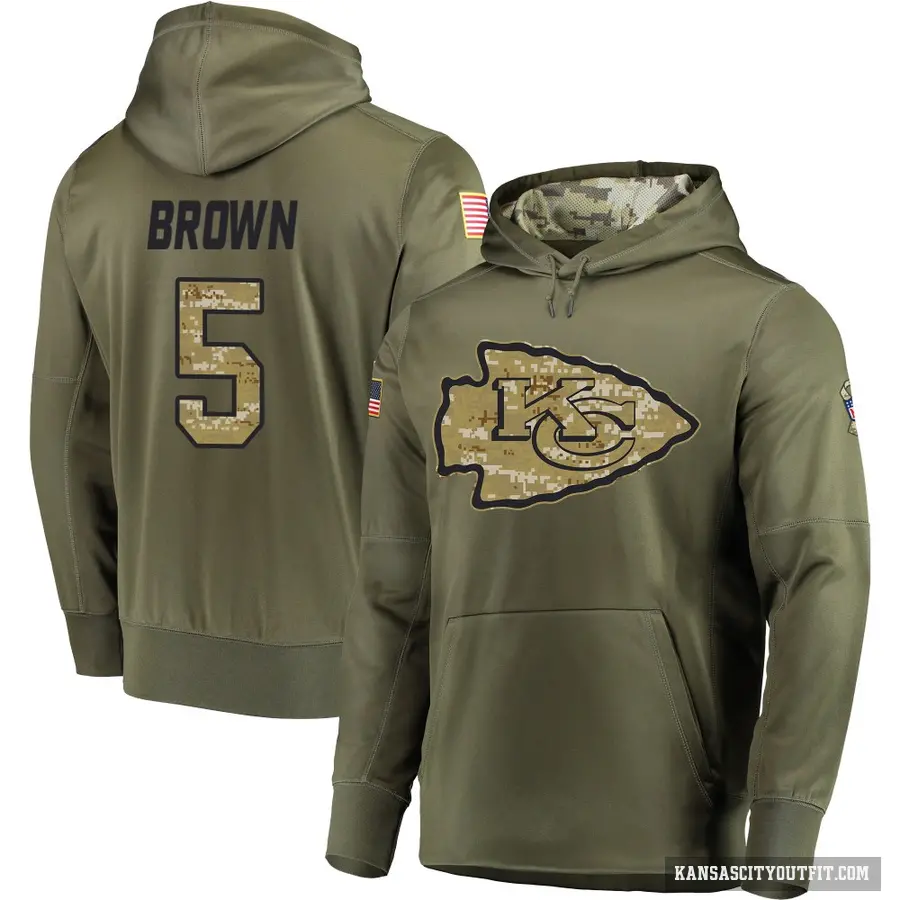 Youth ＃5 Hollywood Brown Kansas City Chiefs Olive Salute to Service Pullover Hoodie