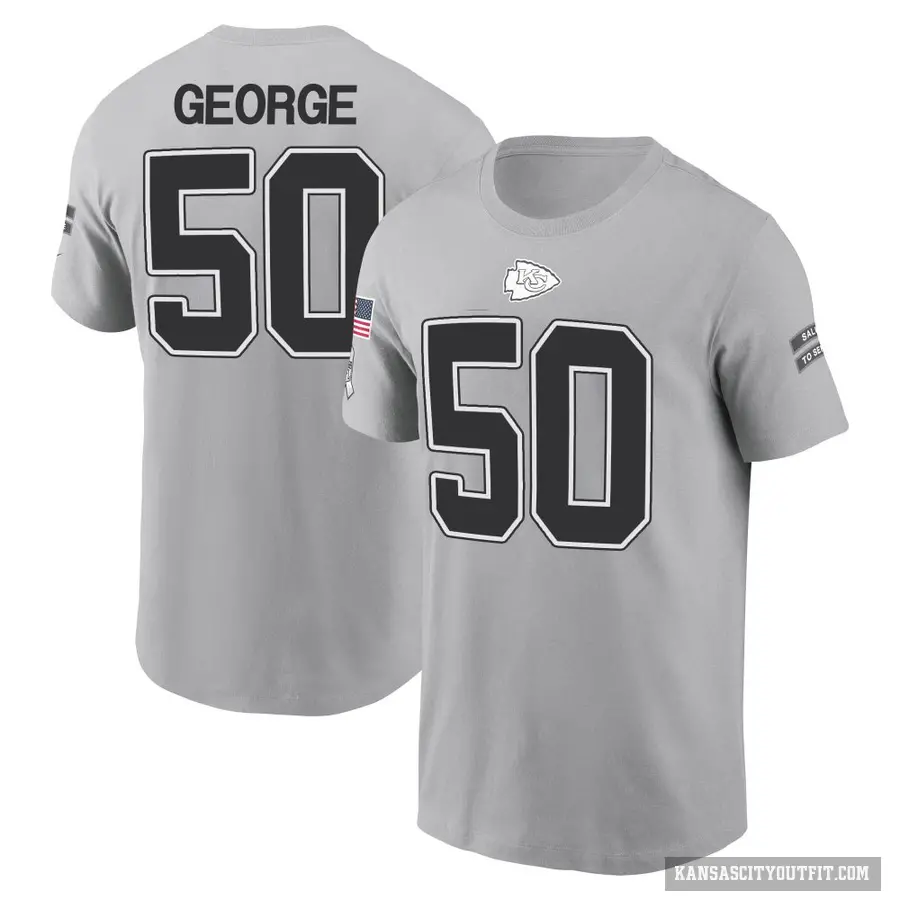 Youth ＃50 Brandon George Kansas City Chiefs Gray 2024 Salute to Service T-Shirt