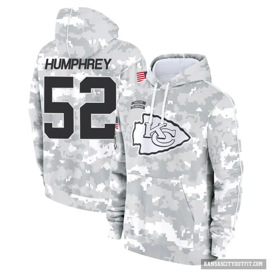 Youth ＃52 Creed Humphrey Kansas City Chiefs Arctic Camo 2024 Salute to Service Club Fleece Pullover Hoodie