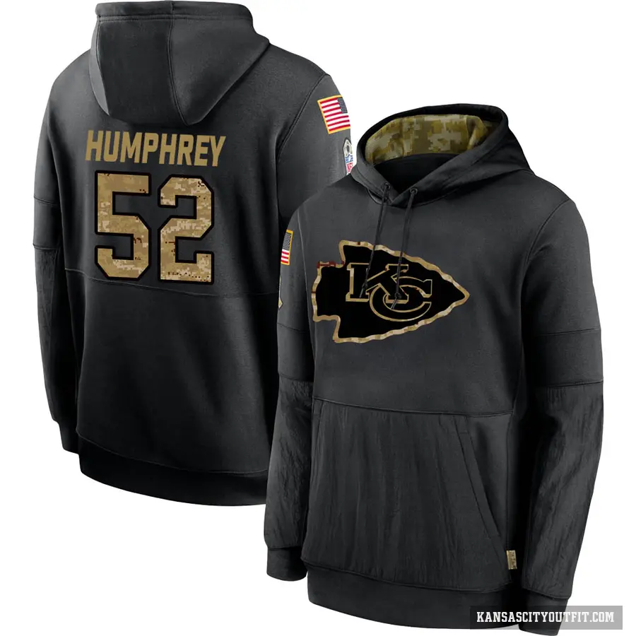 Youth ＃52 Creed Humphrey Kansas City Chiefs Black 2020 Salute to Service Sideline Performance Pullover Hoodie