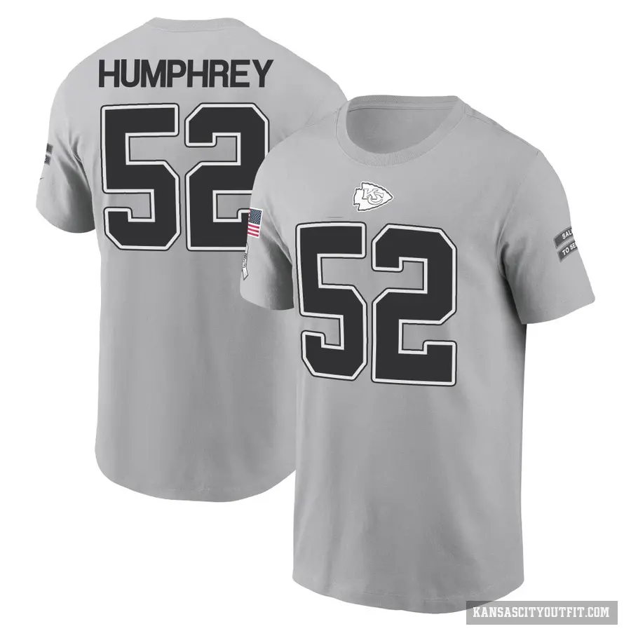 Youth ＃52 Creed Humphrey Kansas City Chiefs Gray 2024 Salute to Service T-Shirt