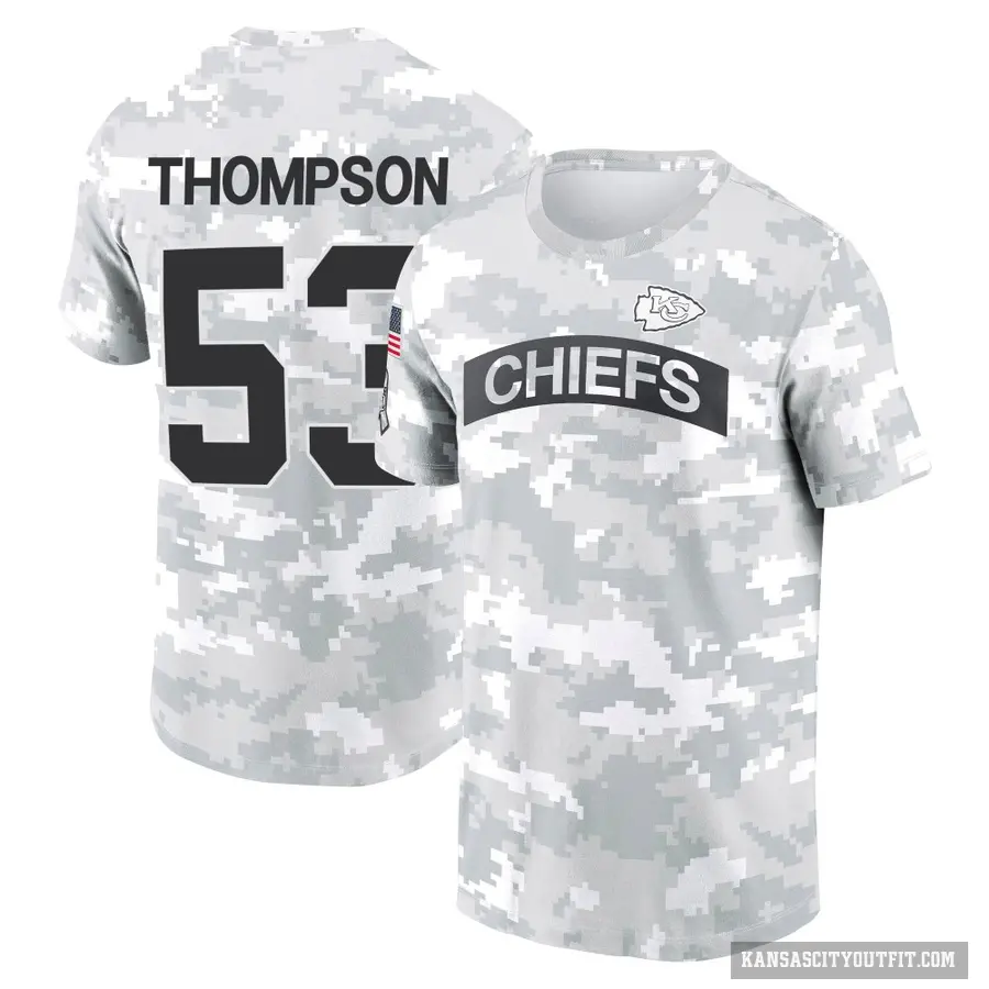 Youth ＃53 BJ Thompson Kansas City Chiefs Camo Arctic 2024 Salute to Service Performance T-Shirt