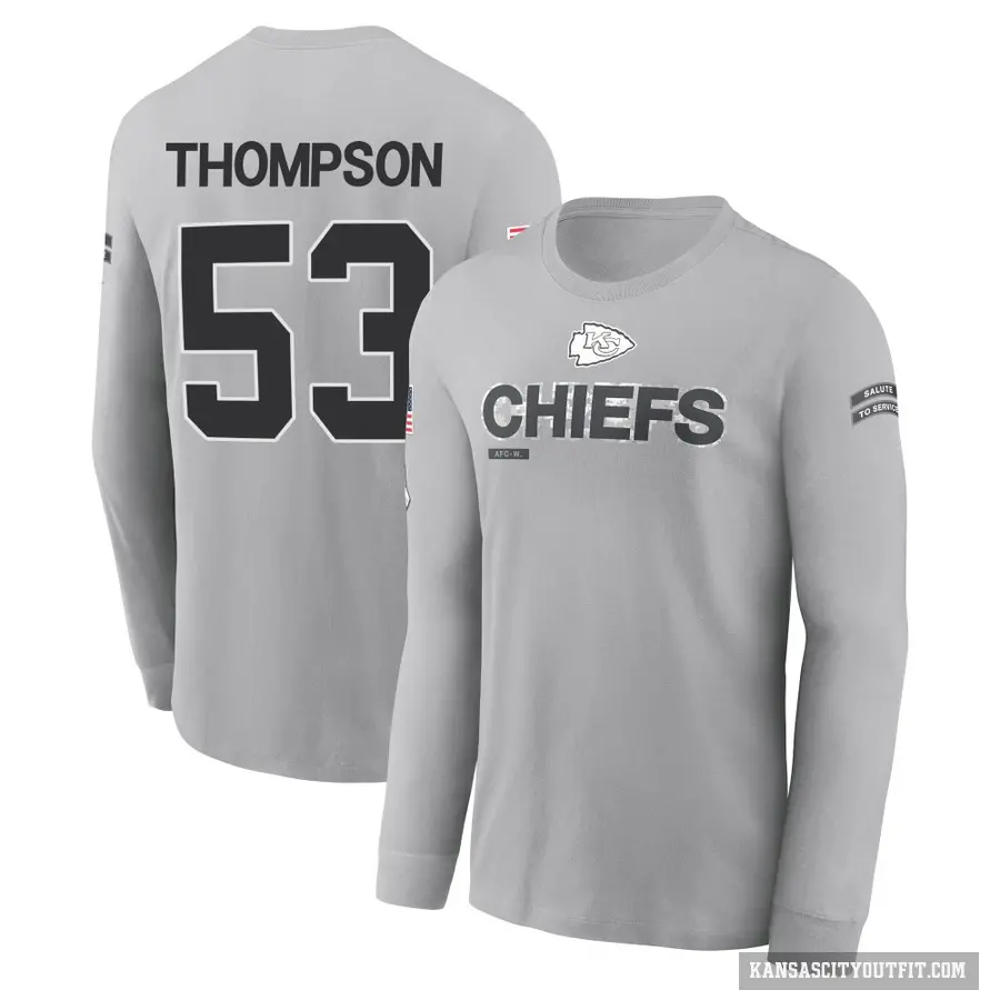 Youth ＃53 BJ Thompson Kansas City Chiefs Gray 2024 Salute to Service Long Sleeve T-Shirt
