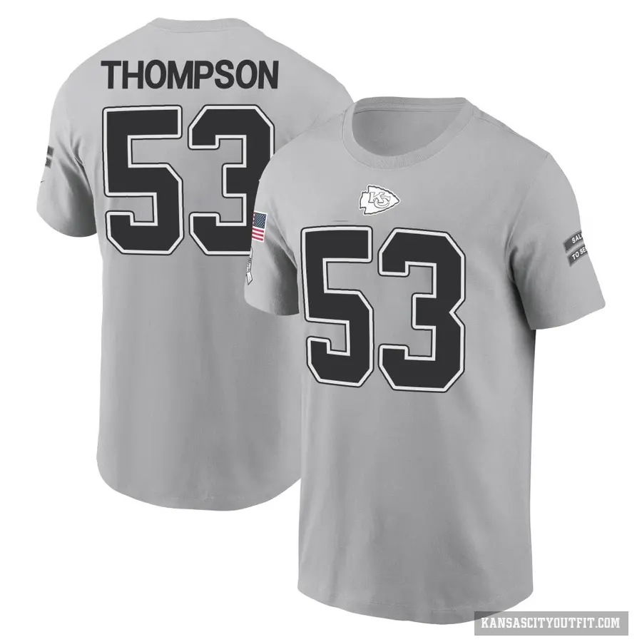 Youth ＃53 BJ Thompson Kansas City Chiefs Gray 2024 Salute to Service T-Shirt