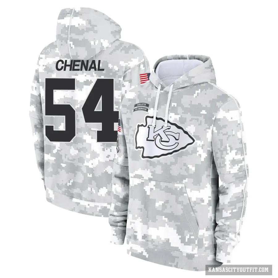 Youth ＃54 Leo Chenal Kansas City Chiefs Arctic Camo 2024 Salute to Service Club Fleece Pullover Hoodie