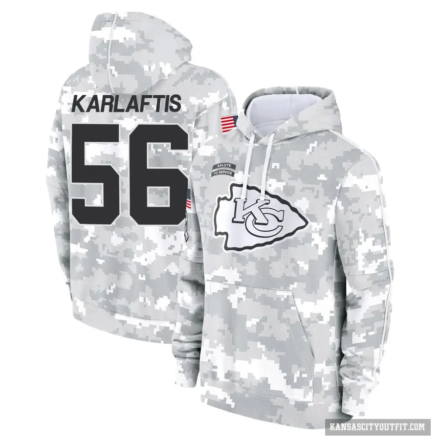 Youth ＃56 George Karlaftis Kansas City Chiefs Arctic Camo 2024 Salute to Service Club Fleece Pullover Hoodie