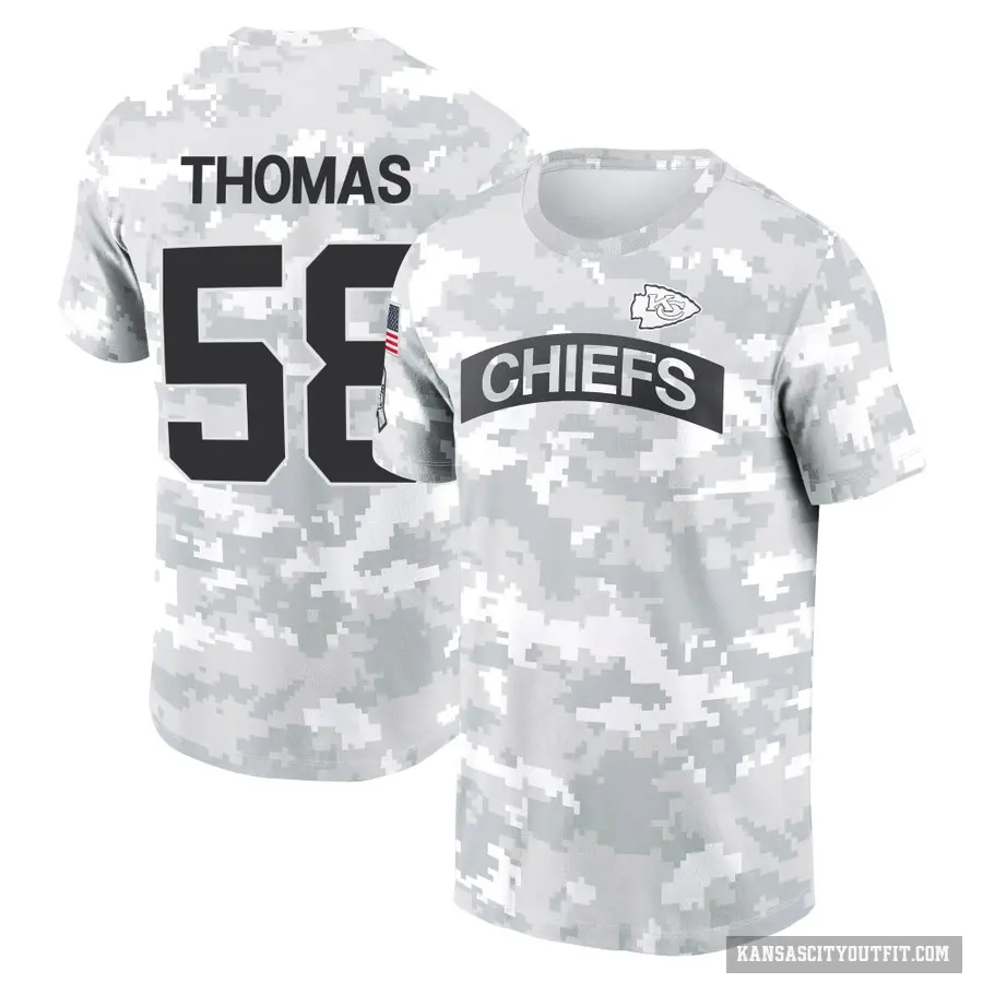Youth ＃58 Derrick Thomas Kansas City Chiefs Camo Arctic 2024 Salute to Service Performance T-Shirt