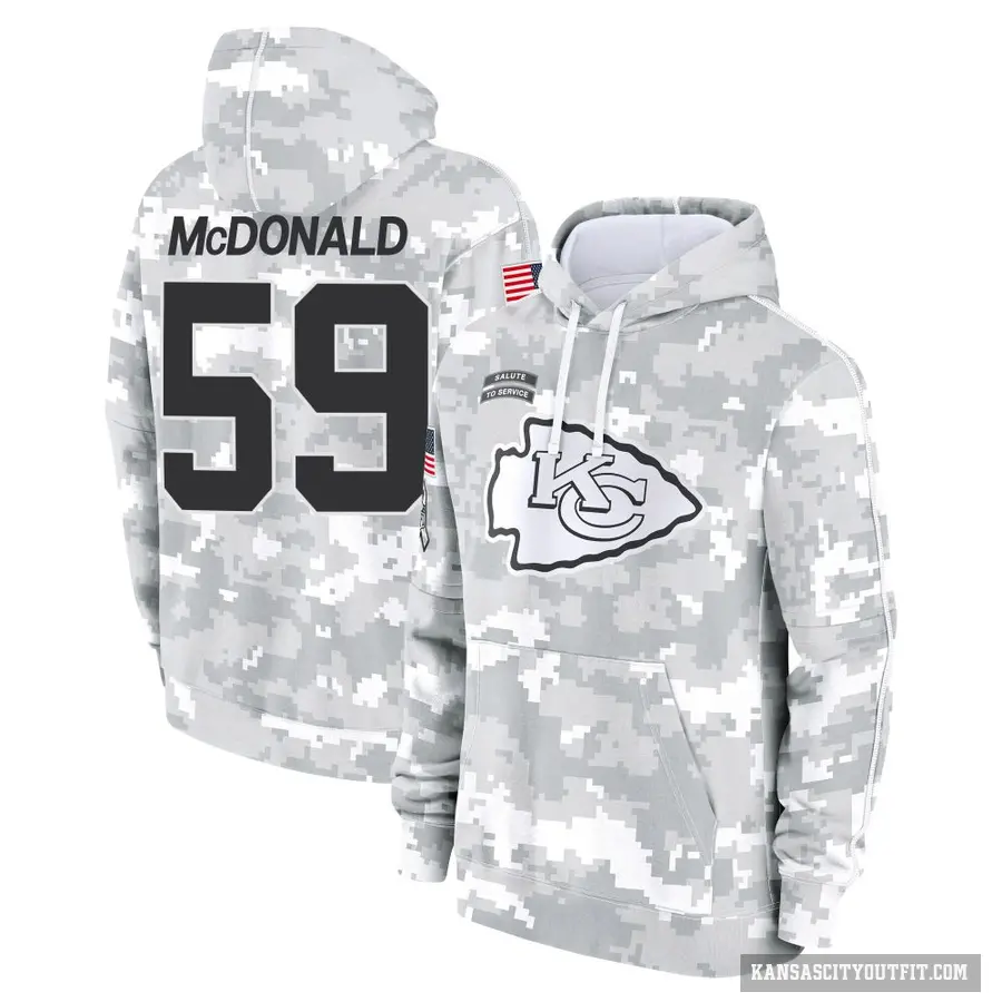 Youth ＃59 Cooper McDonald Kansas City Chiefs Arctic Camo 2024 Salute to Service Club Fleece Pullover Hoodie