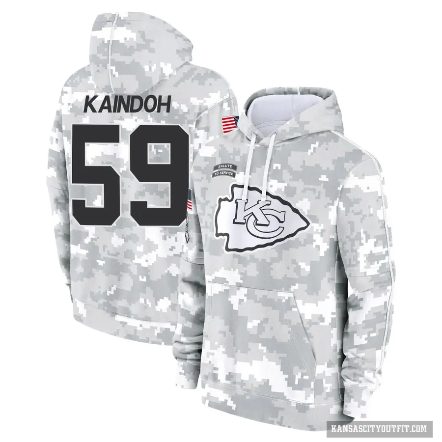 Youth ＃59 Joshua Kaindoh Kansas City Chiefs Arctic Camo 2024 Salute to Service Club Fleece Pullover Hoodie