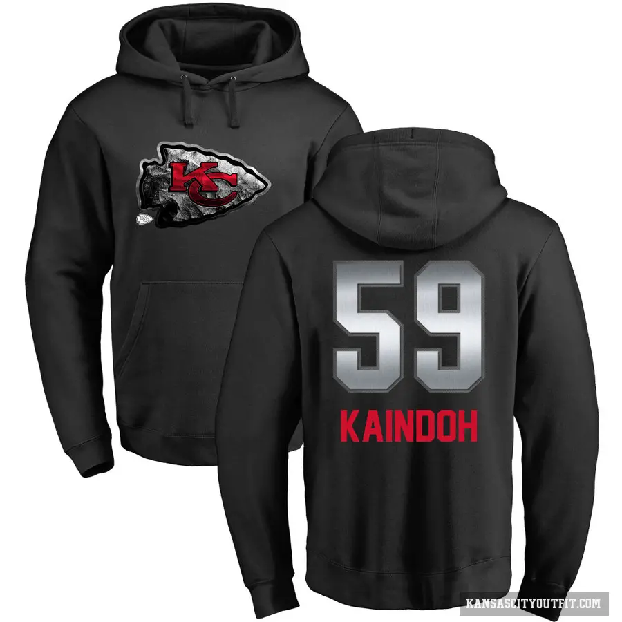 Youth ＃59 Joshua Kaindoh Kansas City Chiefs Black Midnight Mascot Pullover Hoodie