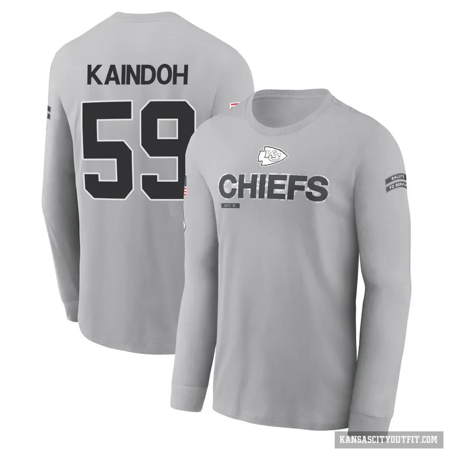 Youth ＃59 Joshua Kaindoh Kansas City Chiefs Gray 2024 Salute to Service Long Sleeve T-Shirt
