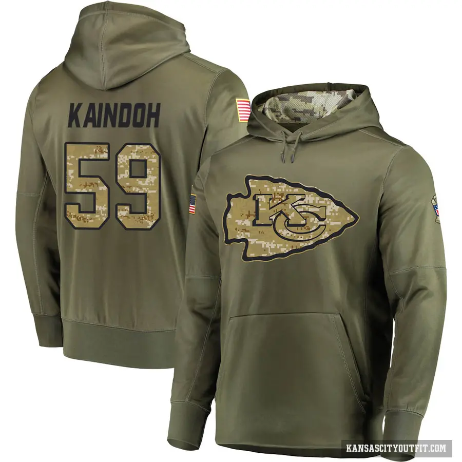 Youth ＃59 Joshua Kaindoh Kansas City Chiefs Olive Salute to Service Pullover Hoodie