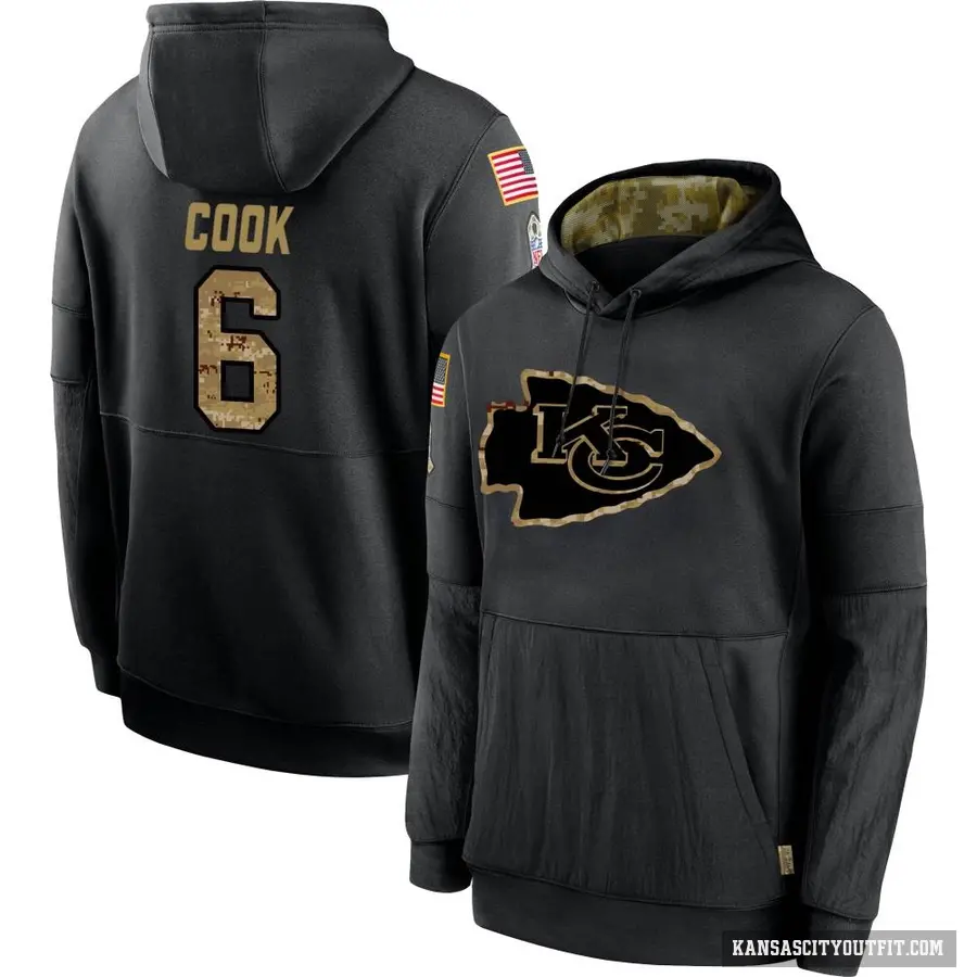 Youth ＃6 Bryan Cook Kansas City Chiefs Black 2020 Salute to Service Sideline Performance Pullover Hoodie