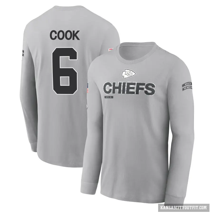 Youth ＃6 Bryan Cook Kansas City Chiefs Gray 2024 Salute to Service Long Sleeve T-Shirt