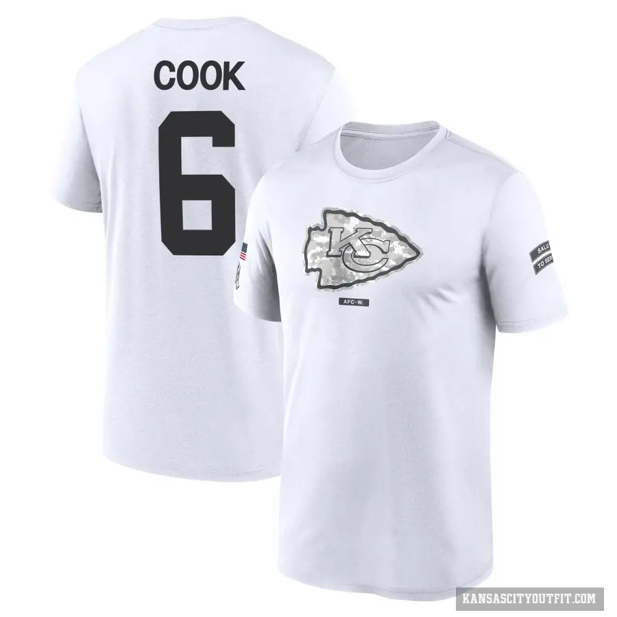 Youth ＃6 Bryan Cook Kansas City Chiefs White 2024 Salute to Service Performance T-Shirt