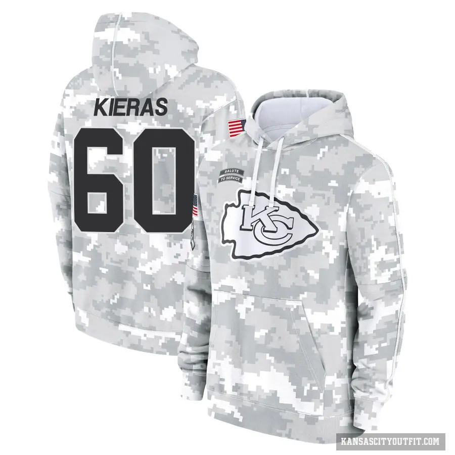 Youth ＃60 Tautvydas Kieras Kansas City Chiefs Arctic Camo 2024 Salute to Service Club Fleece Pullover Hoodie