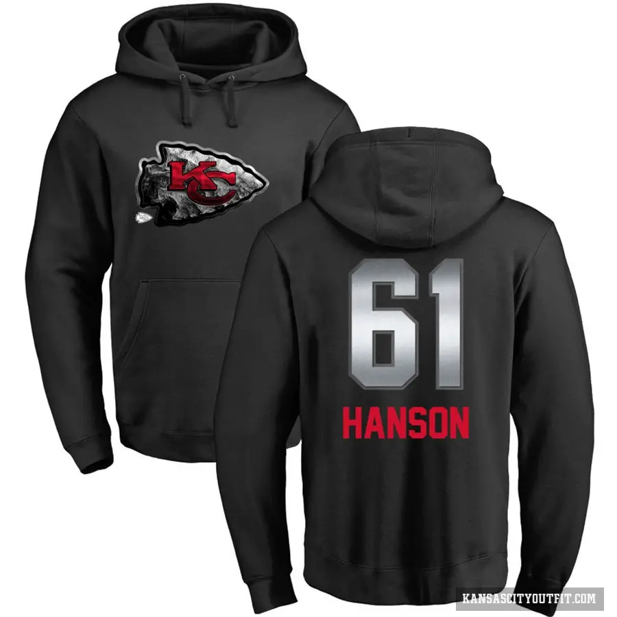 Youth ＃61 C.J. Hanson Kansas City Chiefs Black Midnight Mascot Pullover Hoodie