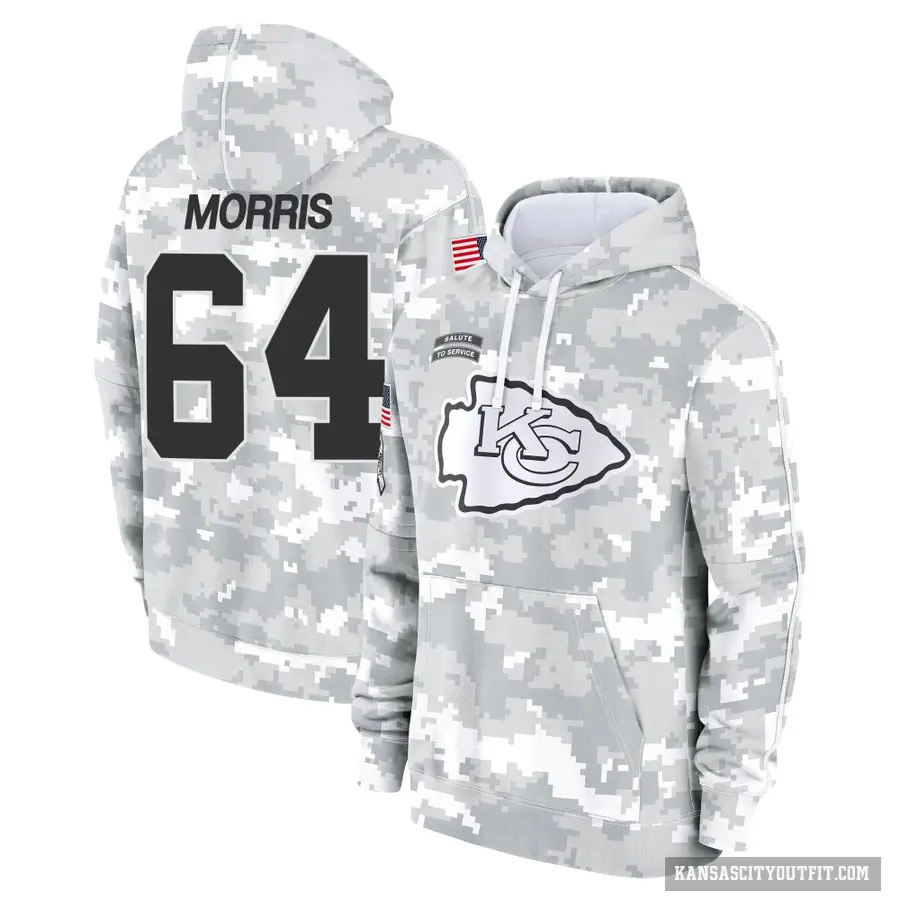 Youth ＃64 Wanya Morris Kansas City Chiefs Arctic Camo 2024 Salute to Service Club Fleece Pullover Hoodie