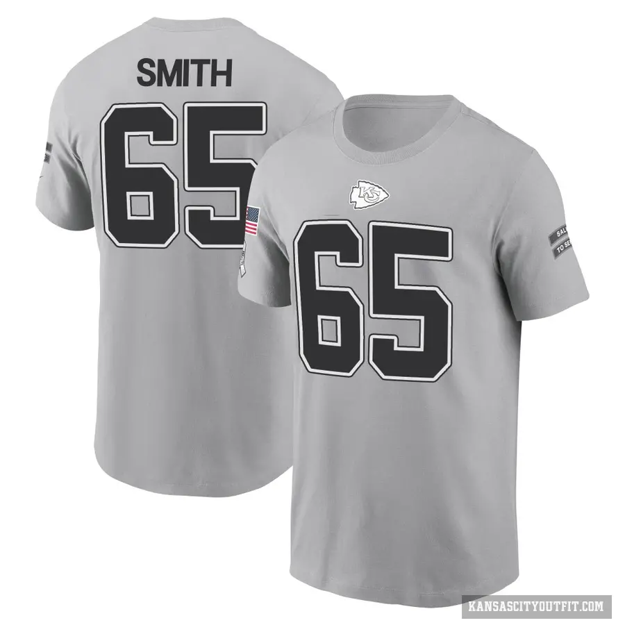 Youth ＃65 Trey Smith Kansas City Chiefs Gray 2024 Salute to Service T-Shirt