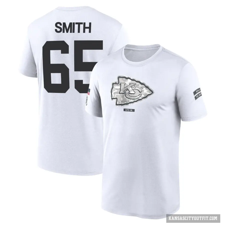 Youth ＃65 Trey Smith Kansas City Chiefs White 2024 Salute to Service Performance T-Shirt