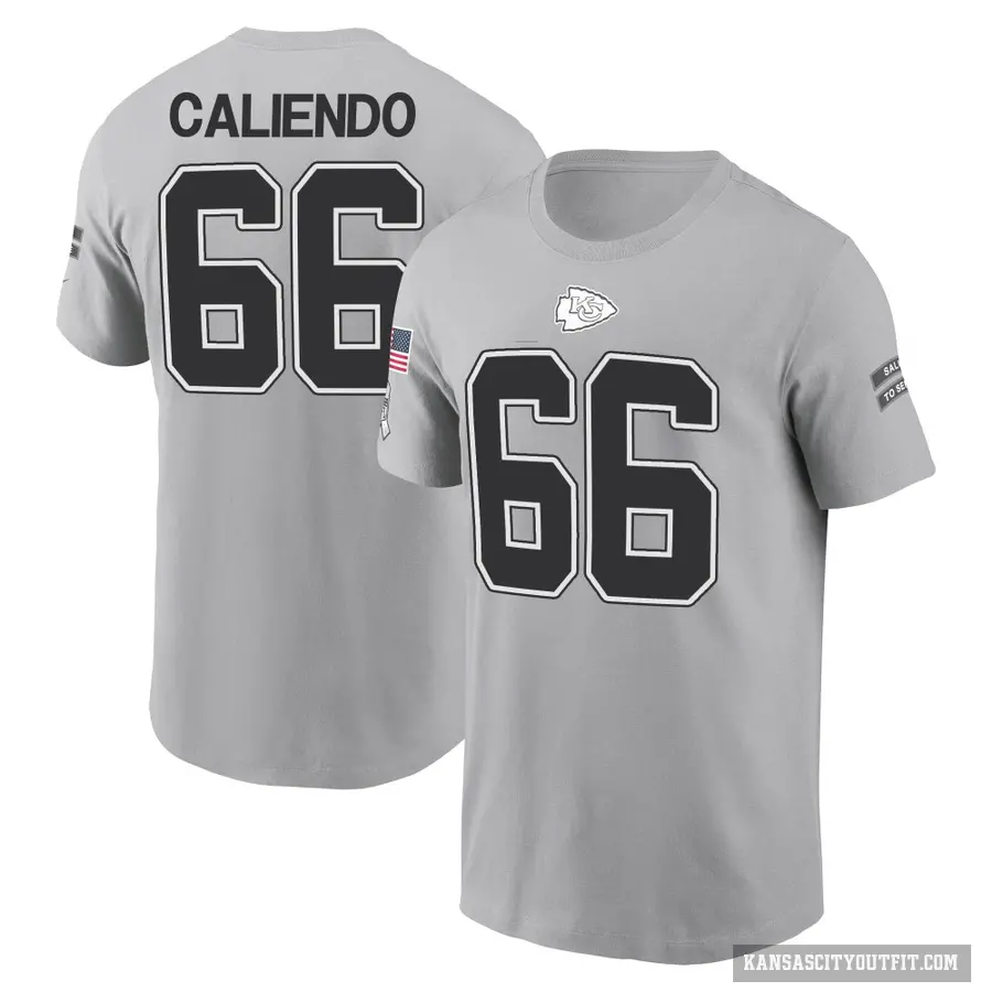 Youth ＃66 Mike Caliendo Kansas City Chiefs Gray 2024 Salute to Service T-Shirt