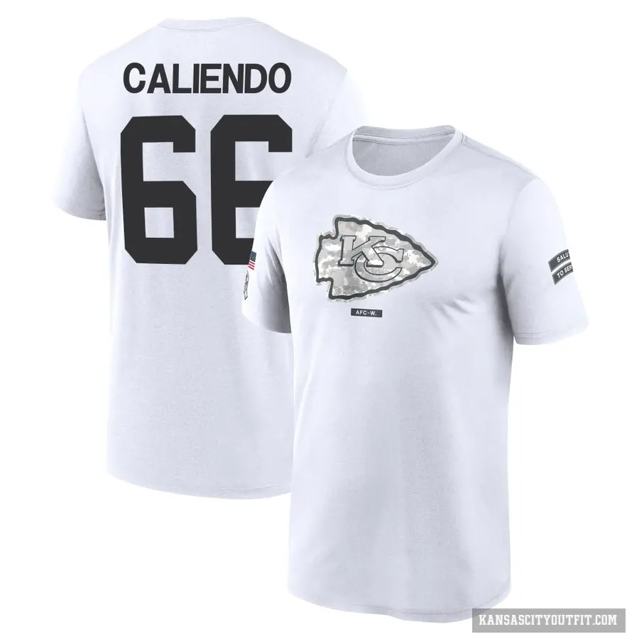 Youth ＃66 Mike Caliendo Kansas City Chiefs White 2024 Salute to Service Performance T-Shirt