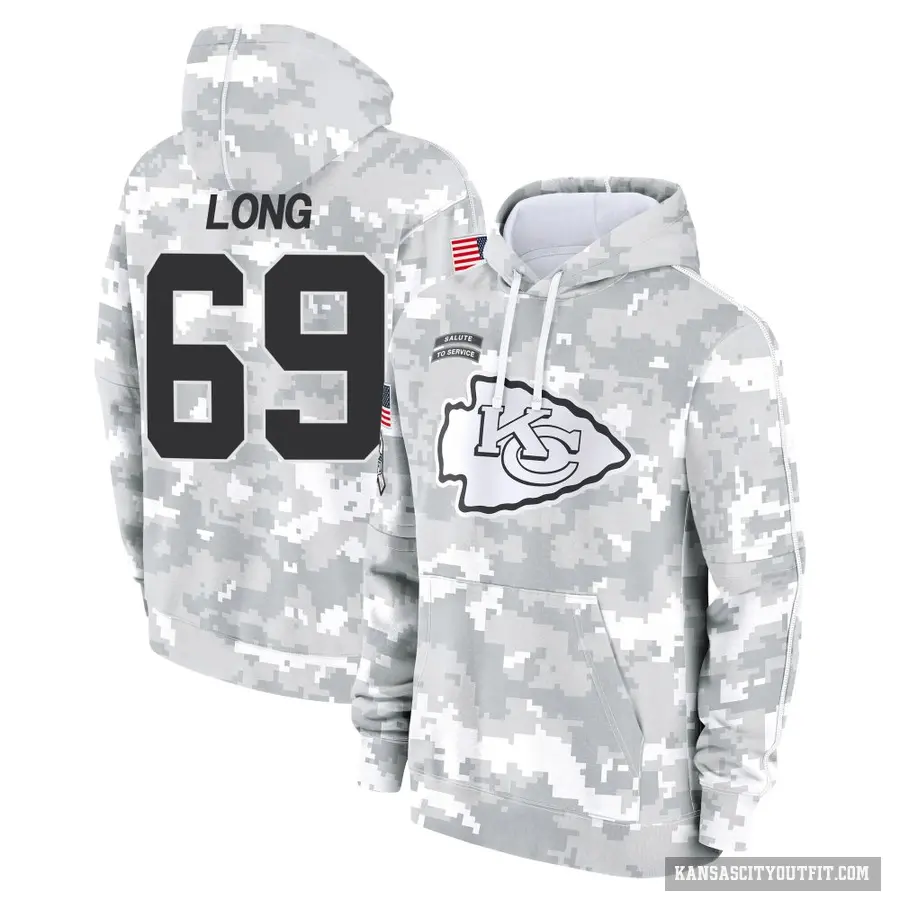 Youth ＃69 Kyle Long Kansas City Chiefs Arctic Camo 2024 Salute to Service Club Fleece Pullover Hoodie
