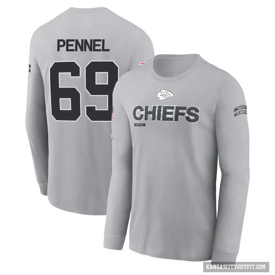 Youth ＃69 Mike Pennel Jr. Kansas City Chiefs Gray 2024 Salute to Service Long Sleeve T-Shirt