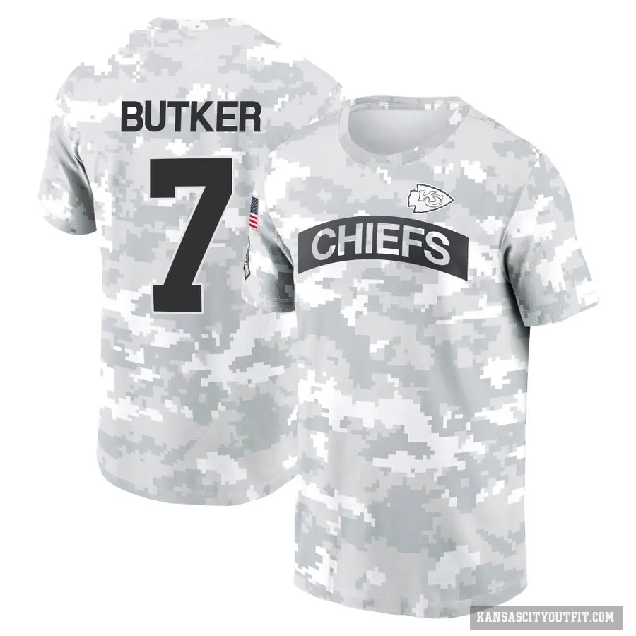 Youth ＃7 Harrison Butker Kansas City Chiefs Camo Arctic 2024 Salute to Service Performance T-Shirt
