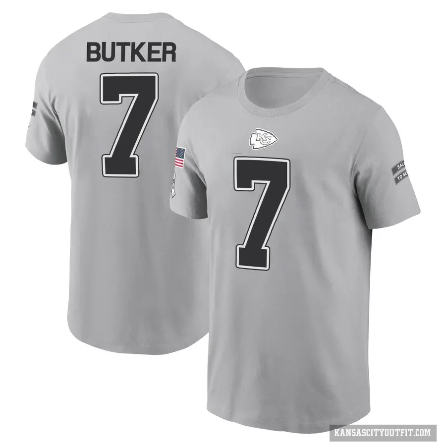 Youth ＃7 Harrison Butker Kansas City Chiefs Gray 2024 Salute to Service T-Shirt