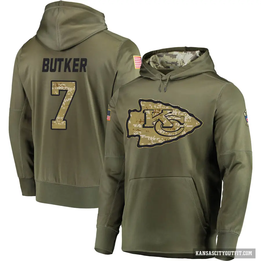 Youth ＃7 Harrison Butker Kansas City Chiefs Olive Salute to Service Pullover Hoodie