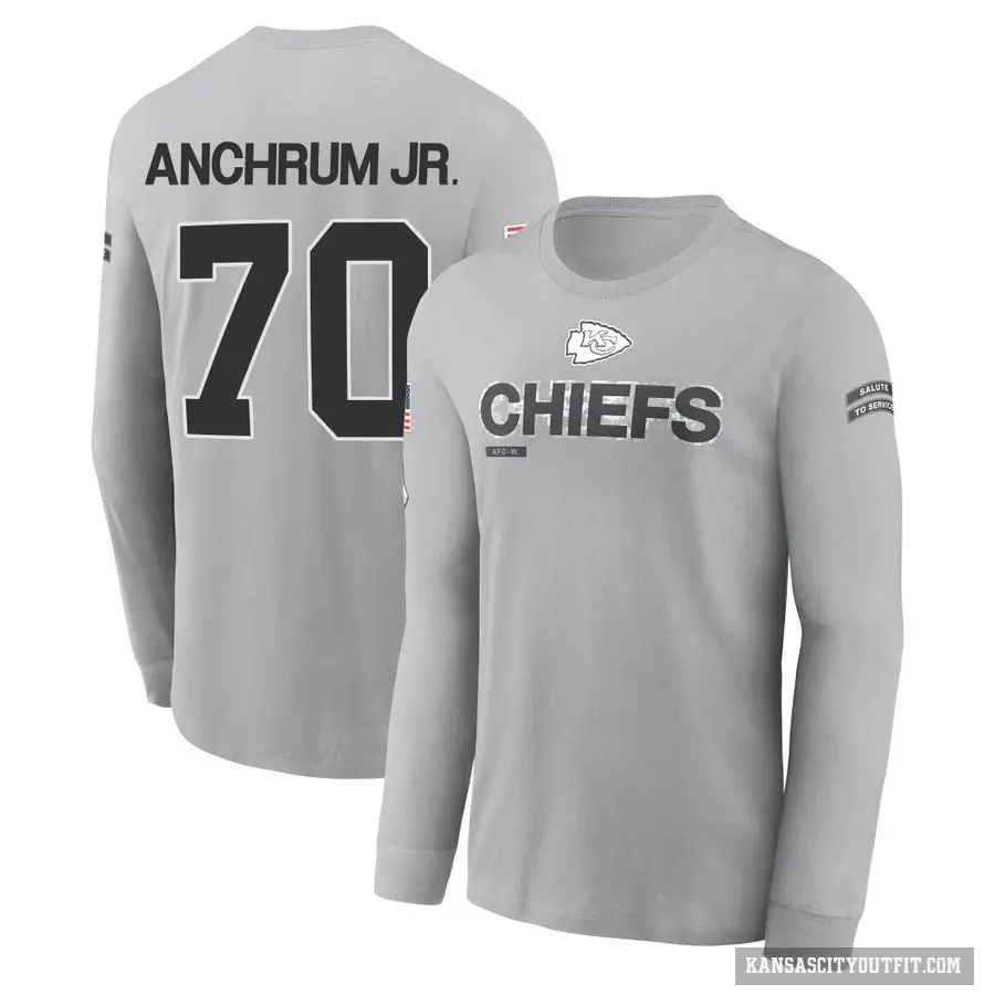 Youth ＃70 Tremayne Anchrum Jr. Kansas City Chiefs Gray 2024 Salute to Service Long Sleeve T-Shirt