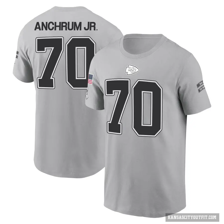 Youth ＃70 Tremayne Anchrum Jr. Kansas City Chiefs Gray 2024 Salute to Service T-Shirt