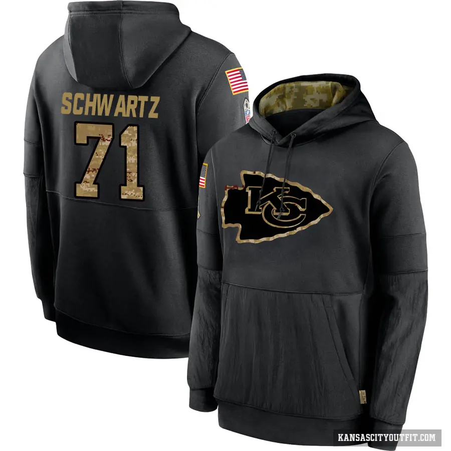 Youth ＃71 Mitchell Schwartz Kansas City Chiefs Black 2020 Salute to Service Sideline Performance Pullover Hoodie