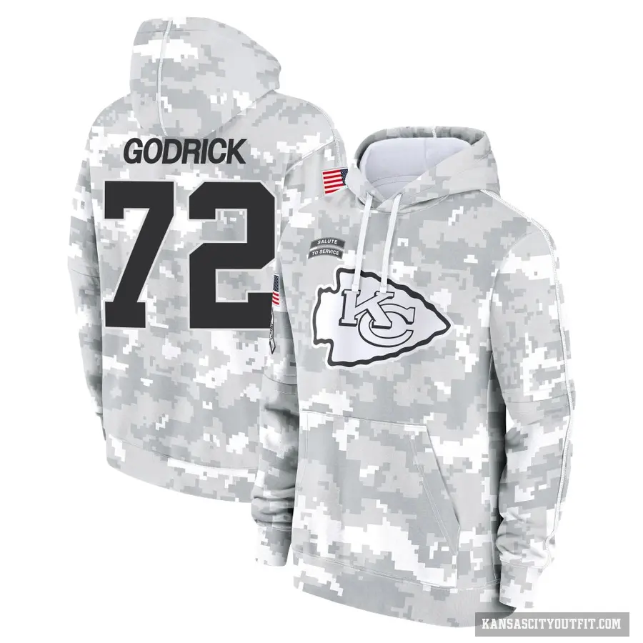 Youth ＃72 Chukwuebuka Godrick Kansas City Chiefs Arctic Camo 2024 Salute to Service Club Fleece Pullover Hoodie