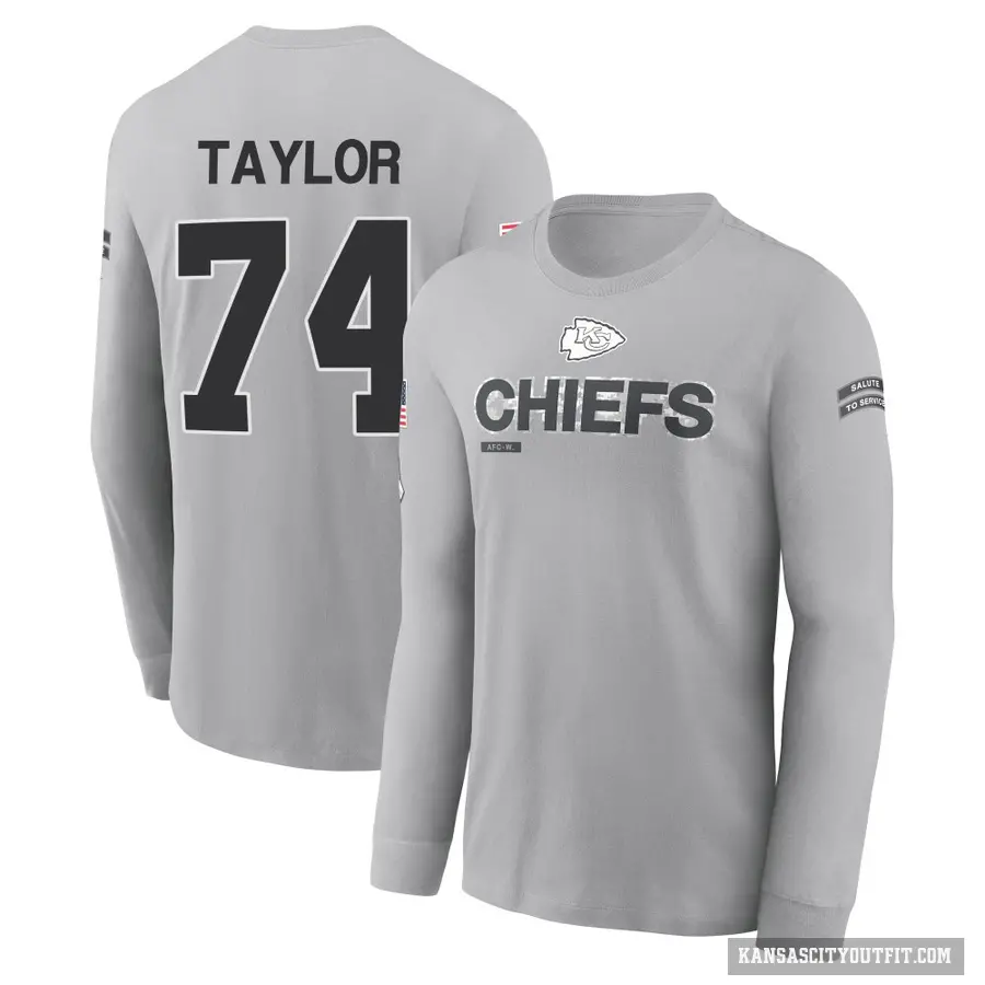 Youth ＃74 Jawaan Taylor Kansas City Chiefs Gray 2024 Salute to Service Long Sleeve T-Shirt