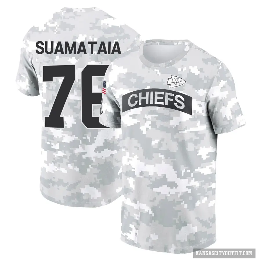 Youth ＃76 Kingsley Suamataia Kansas City Chiefs Camo Arctic 2024 Salute to Service Performance T-Shirt