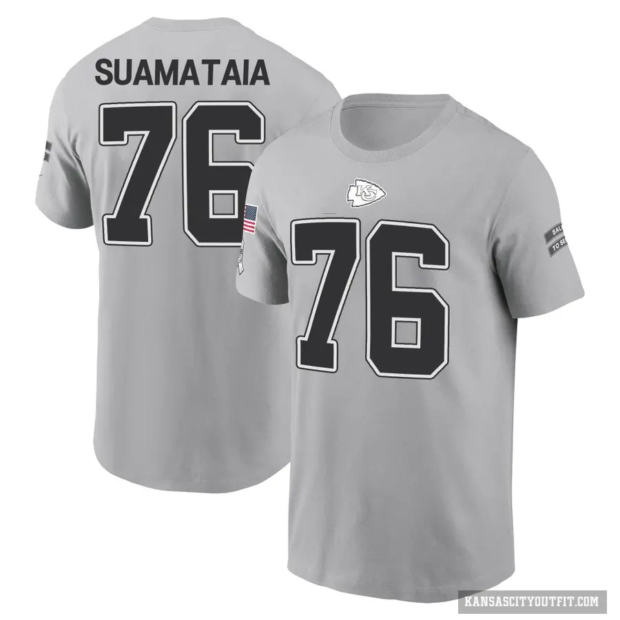 Youth ＃76 Kingsley Suamataia Kansas City Chiefs Gray 2024 Salute to Service T-Shirt