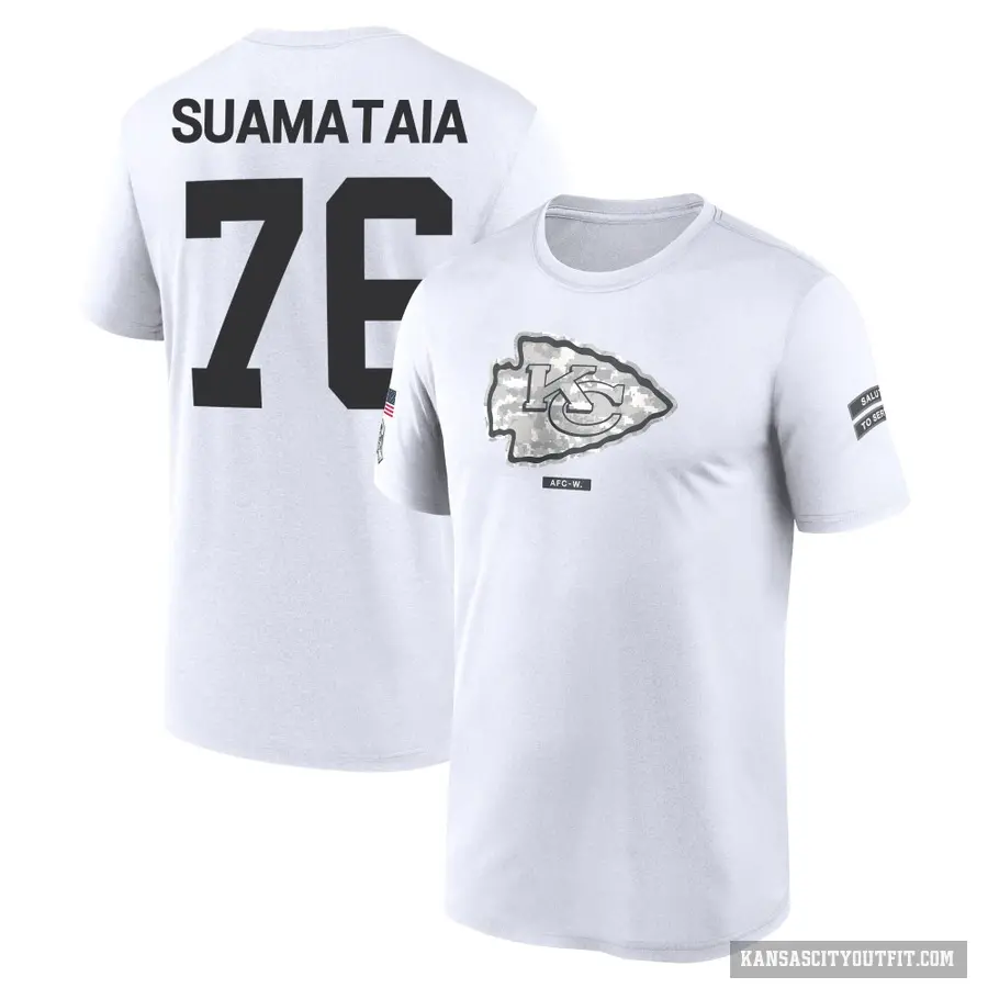 Youth ＃76 Kingsley Suamataia Kansas City Chiefs White 2024 Salute to Service Performance T-Shirt
