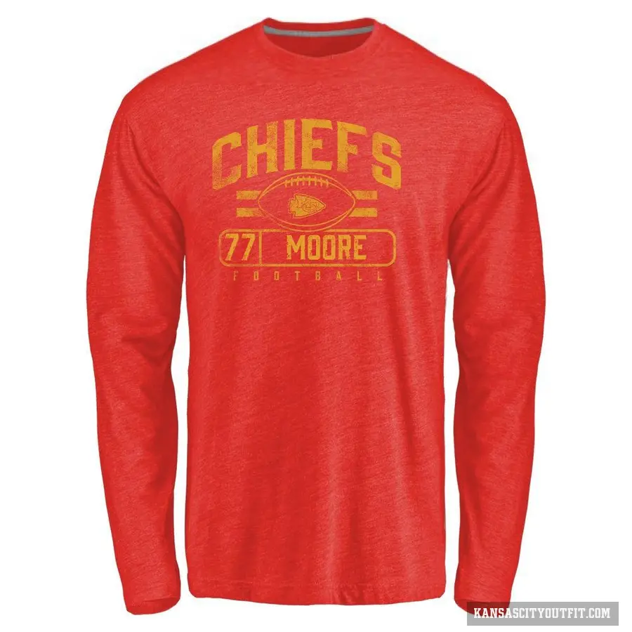 Youth ＃77 Jaylon Moore Kansas City Chiefs Red Flanker Long Sleeve T-Shirt