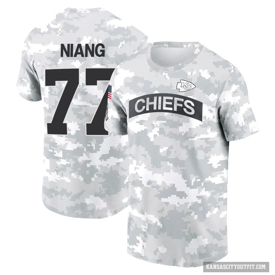 Youth ＃77 Lucas Niang Kansas City Chiefs Camo Arctic 2024 Salute to Service Performance T-Shirt