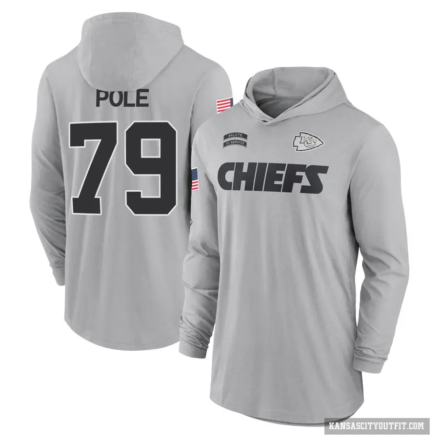 Youth ＃79 Esa Pole Kansas City Chiefs Gray 2024 Salute to Service Lightweight Performance Long Sleeve Hooded T-Shirt