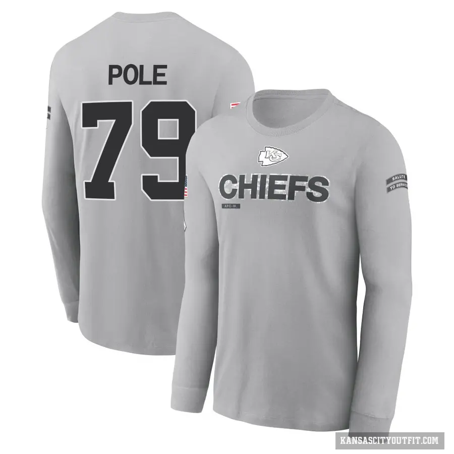 Youth ＃79 Esa Pole Kansas City Chiefs Gray 2024 Salute to Service Long Sleeve T-Shirt