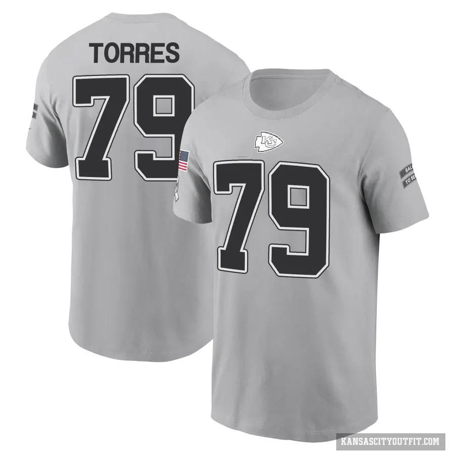 Youth ＃79 Nick Torres Kansas City Chiefs Gray 2024 Salute to Service T-Shirt